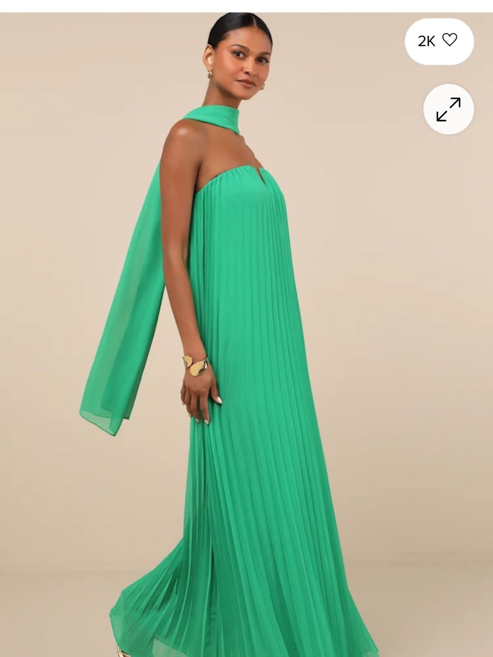 Lulu's Emerald Green Strapless Pleated Maxi with Scarf